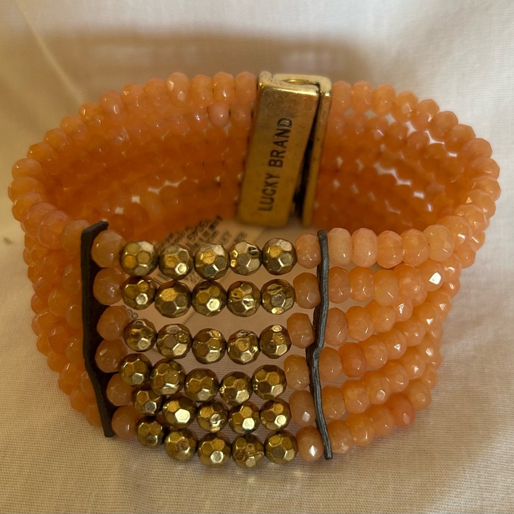 Lucky Brand Peach and Gold Multi-Row Beaded Bracelet - Picture 4 of 4